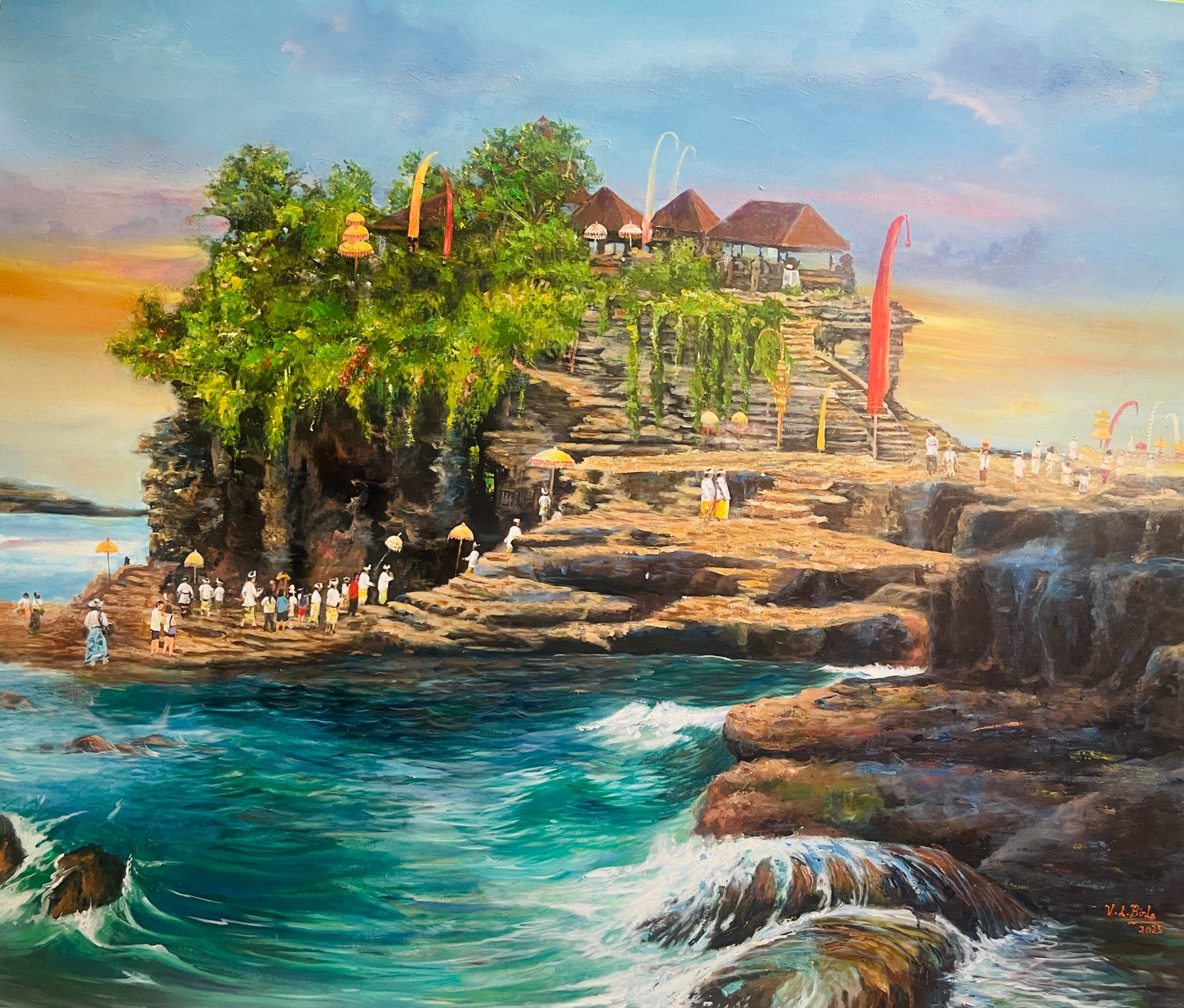 Tanah Lot temple terraces above turquoise waves at sunset